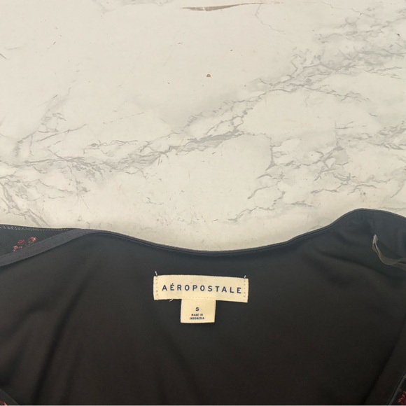 Aeropostale Floral Mesh Tie Front Top Black V Neck Sz Small Y2K Baby Doll - Picture 4 of 6